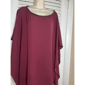 Michael Michael Kors Burgundy Kaftan/Poncho Gold Chain Neck Cape Top L/XL
